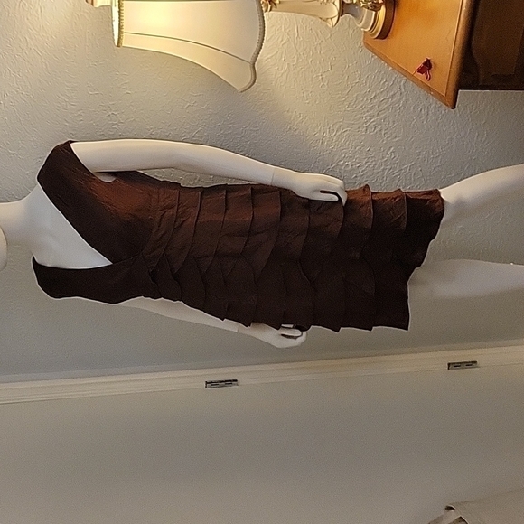 VTG JESSICA HOWARD Metallic Bronze Cascading Ruffle Holiday Party Hoco Dress - Picture 2 of 10